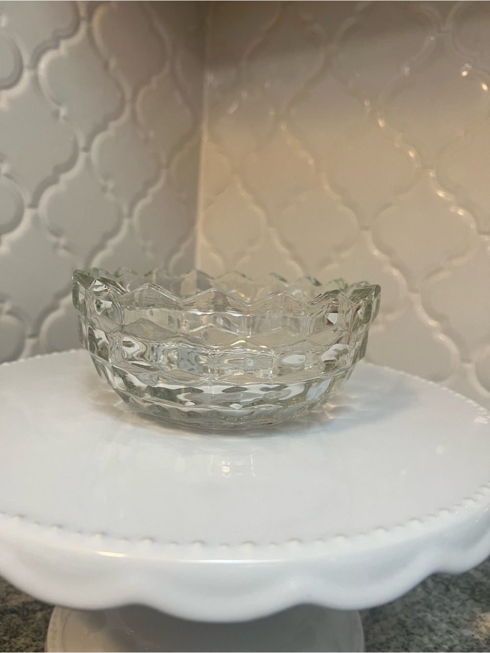 Fairy Lamp Base- Fostoria Cubist Pattern Glass Globe/Dome Base